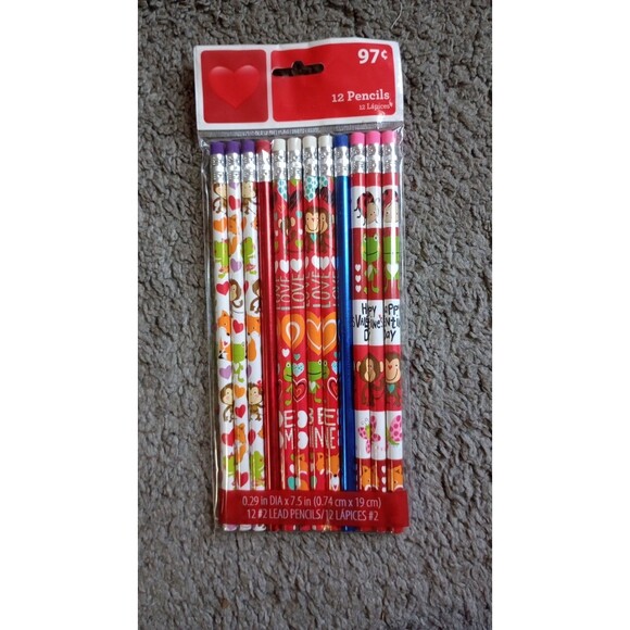 Valentine's Day Pencils Set Of 12 Holiday School Work Festive - Picture 1 of 2